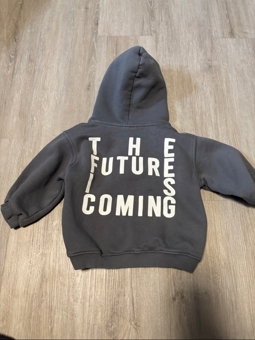Zara Dark Gray Hoodie with 'The Future Is Coming' White Graphic - Picture 2 of 2